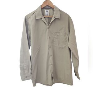 Dickies Long Sleeve Button Up Classic Work Shirt Khaki Greaser Rockabilly Sz L